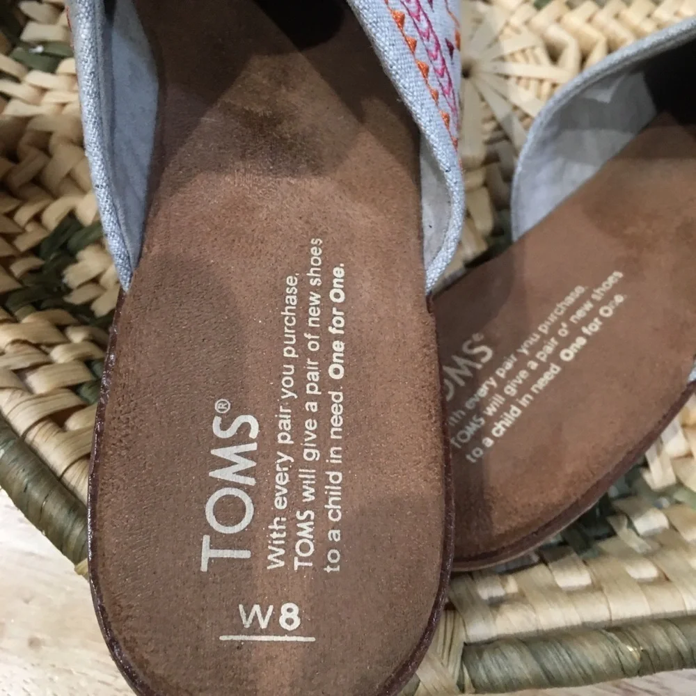 Toms Gray Mules with Pink and Orange Embroidery - Picture 5 of 9